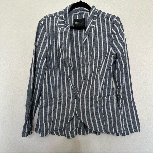 Sanctuary women’s blue chambray striped linen blend blazer jacket size s small - Picture 1 of 3